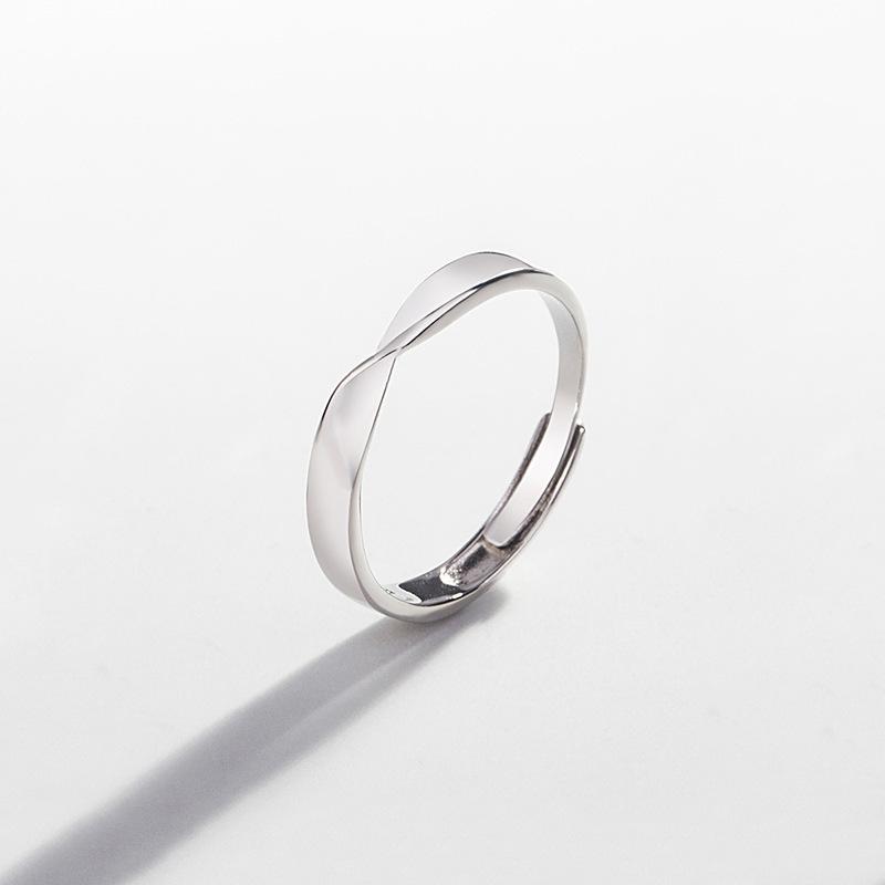 

S925 Sterling Silver Möbius Couple Rings in Korean Style - Polished Open Finger Design Adjustable