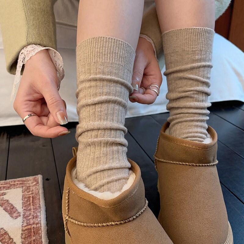 Kids Autumn Winter Retro Coffee Tube Socks,Basic Solid Boneless Stackable Socks,Korean Sweat‑Absorbing Versatile Cotton Socks