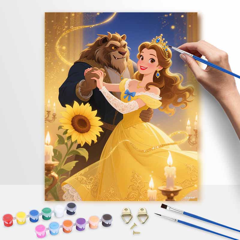 Disney Beauty and the Beast Digital Oil Painting Art Kit Handmade DIY Home Decor Gift