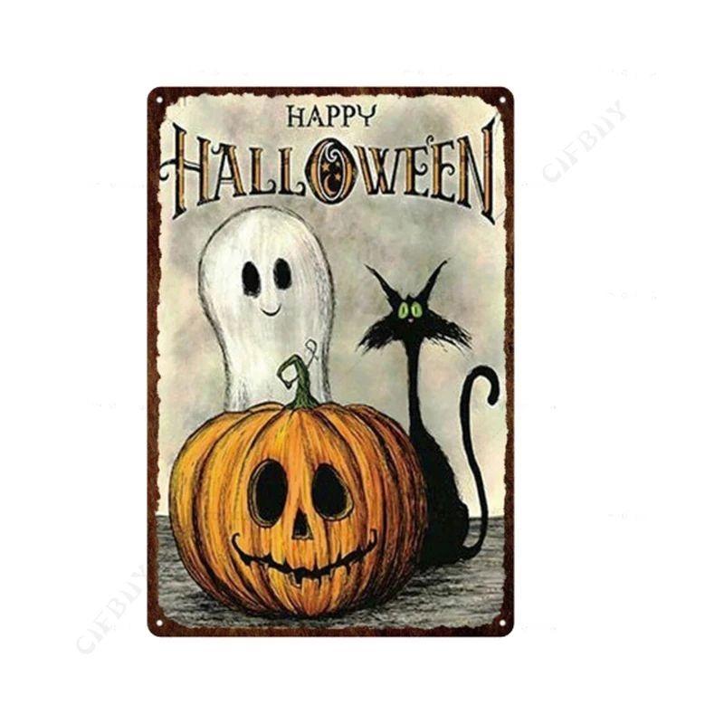 Halloween Metal Sign with Pumpkins, Fall Decor 20x30 Cm