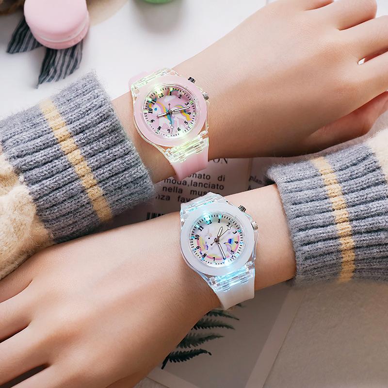 Cartoon Unicorn Watch, Primary School Children'S Luminous Luminous Silicone Quartz Watch