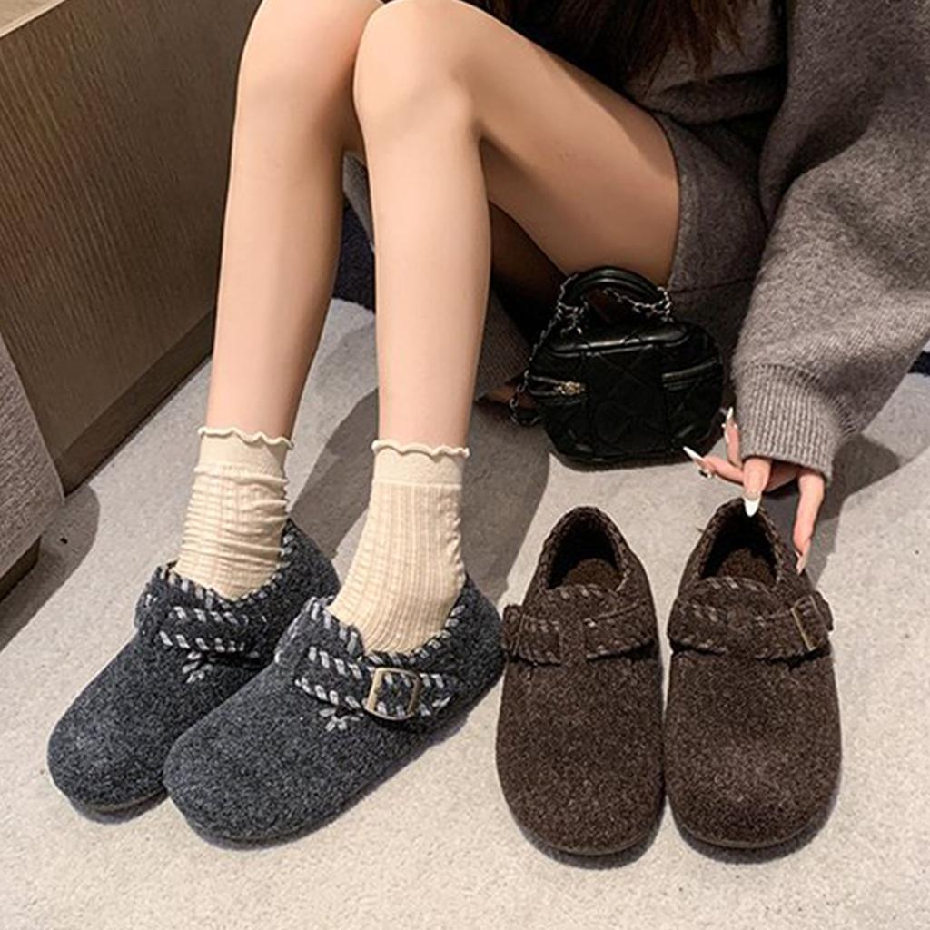 Wool Version~ Inner Height Increase 4cm Birkenstocks, Women's One-pedal Woolen Velvet Cotton Shoes, Lazy Single Shoes, All-inclusive Birkenstocks