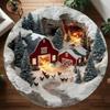 3D Snowy Farm Round Carpet Red Barn Pine Trees Snowy Ground Cave Design Mat Winter Country Indoor Home Decor Rug for Living Room
