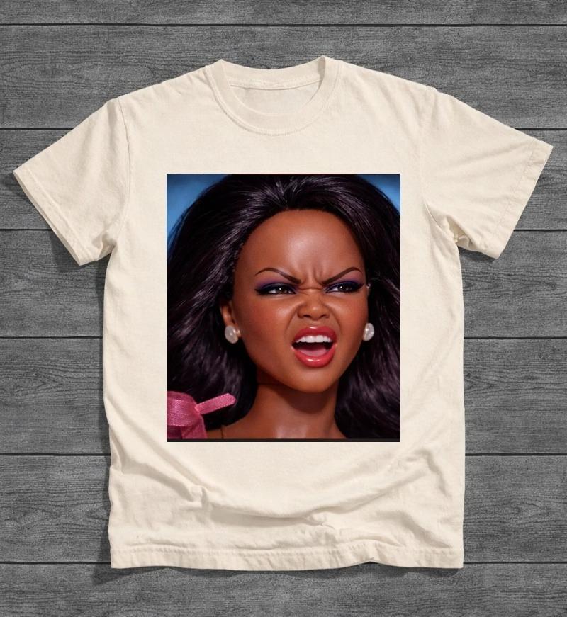 Angry Disgusted Black Doll Face Meme Reaction Meme Funny Shirt Summer Unisexs and Womens Loose and Breathable Tshirt Top