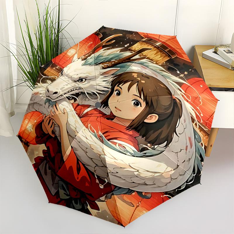 

1pc Dragon Wrapped Around Girl with Red Lanterns Automatic Opening/Closing Umbrella, Portable Tri-Fold Design, 8-Bone Iron Frame, Outdoor Umbrell