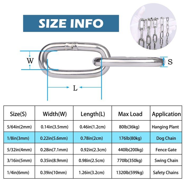 Chaine - HANNGER - Acier inoxydable 304 - 10 m - 3 mm - Charge max 80 kg