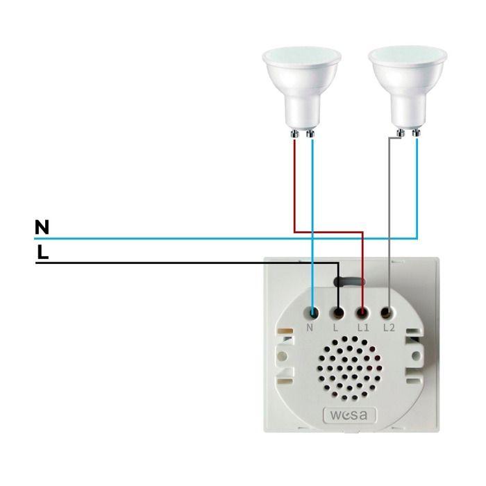 Interrupteur tactile double simple - DSC Noir - Ledme - FCM-02-B