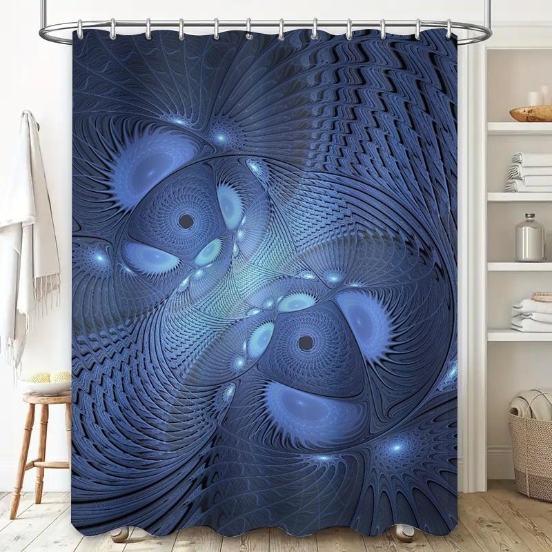 Blue Fractal Pattern Shower Curtain Modern Bathroom Decor For Bath Tub Waterproof Fabric With Rings Perfect Gift Idea