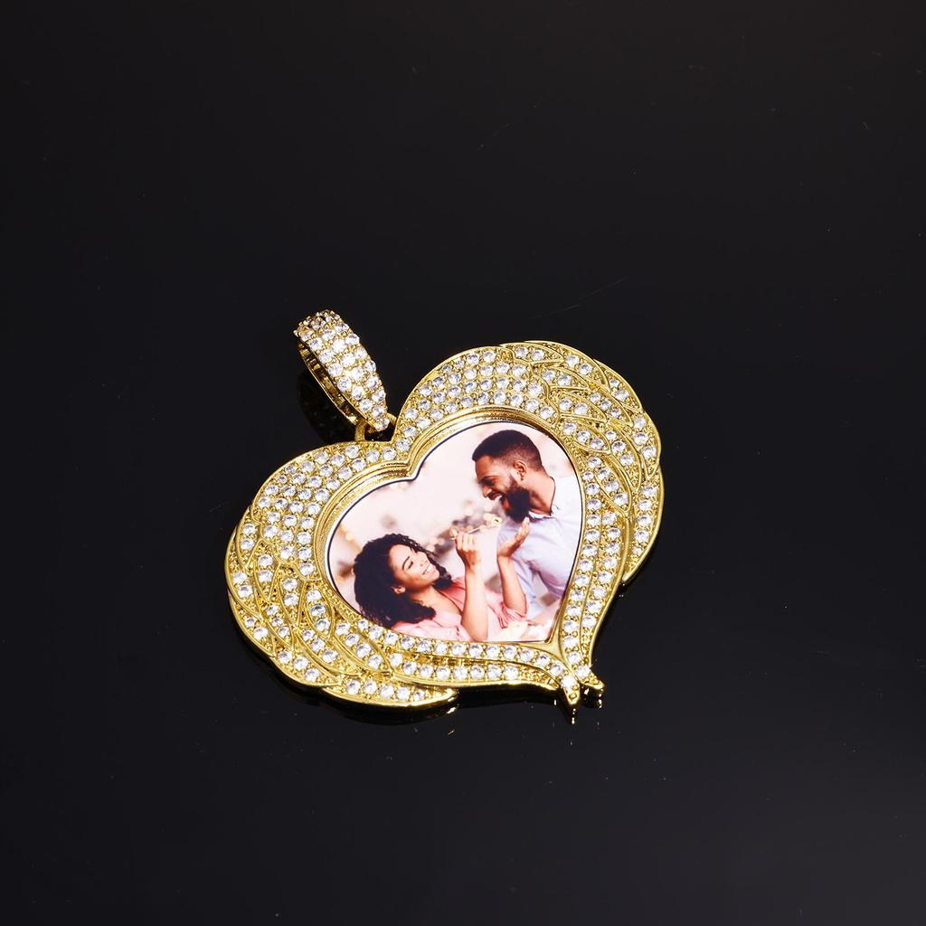 Custom Trendy Heart and Angel Wings Photo Necklace - Personalized DIY Pendant Jewelry