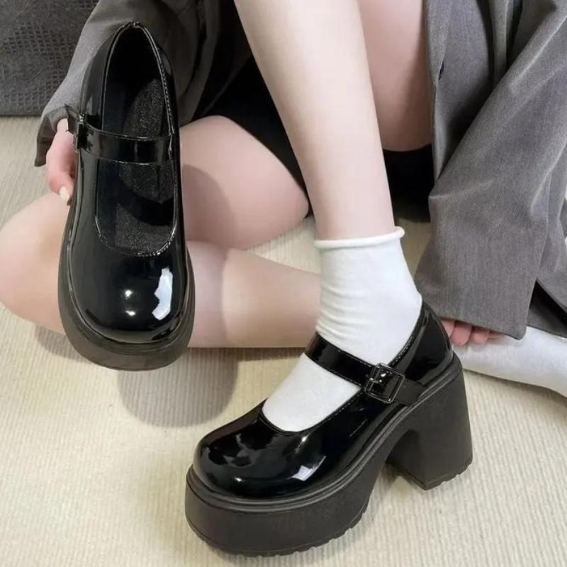 Women's Versatile Thick Heeled Shoes Fashion Buckle Pumps Mary Jane Shoes Ladies White Lolita Shoe Retro Leather Footwear Mujer