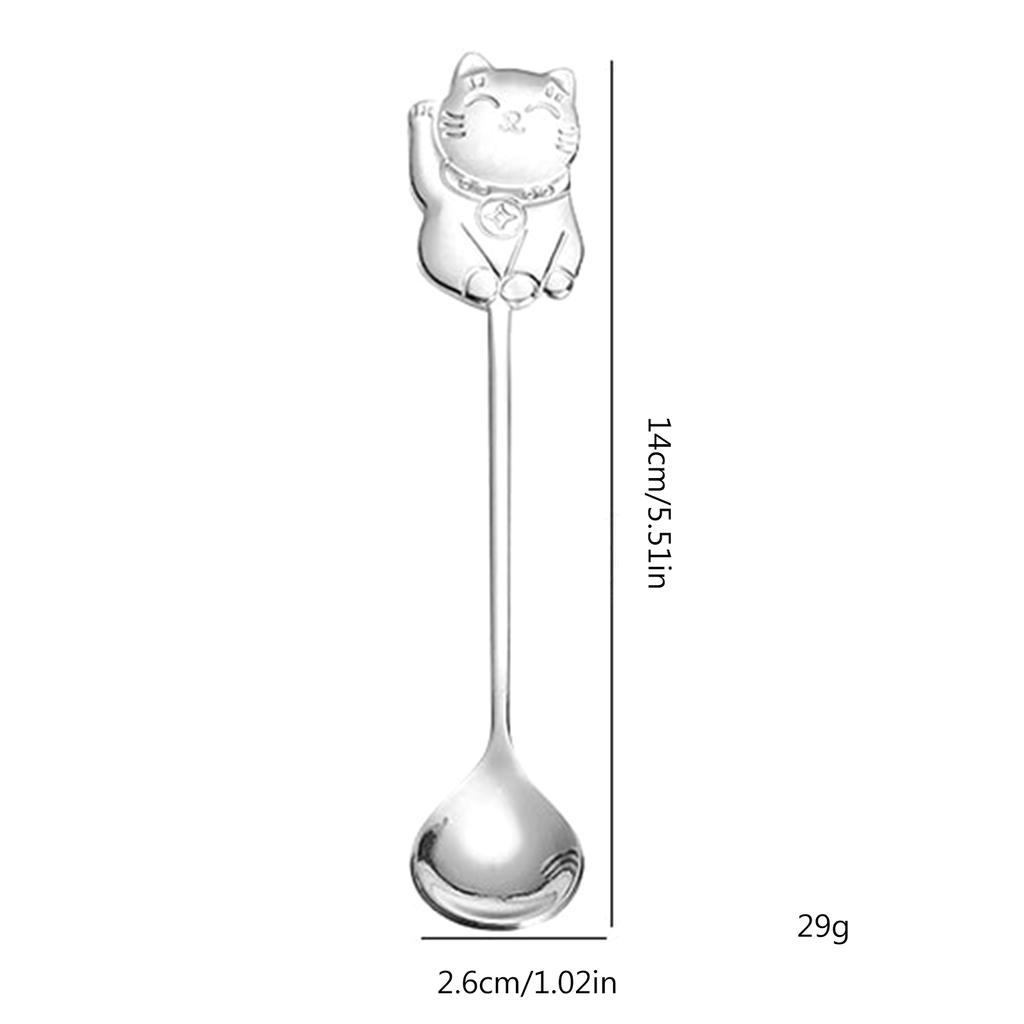 Cute Cats Shape Stirring Spoon Small Mixing Teaspoon Dessert Spoon Stainless Steel Tableware Easy To Clean