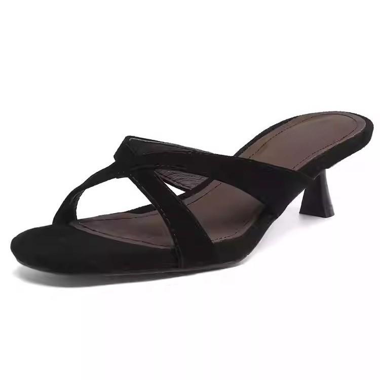 Simple cross-strap one-word drag female 4CM open-toed wear female drag cat and slippers temperament half drag summer