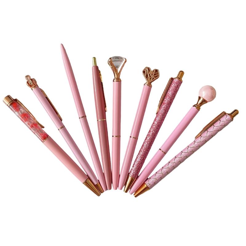 

9Pcs Retractable Ballpoint Pen Twist Action Diamond Ballpoint Pen Refillable Business Gift Signing Pen for Student Teen розовый