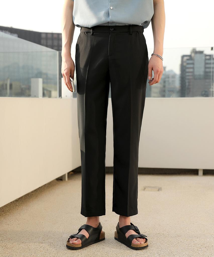 Jikeulib Secret Side Banding Black Cropped Stretch Slacks