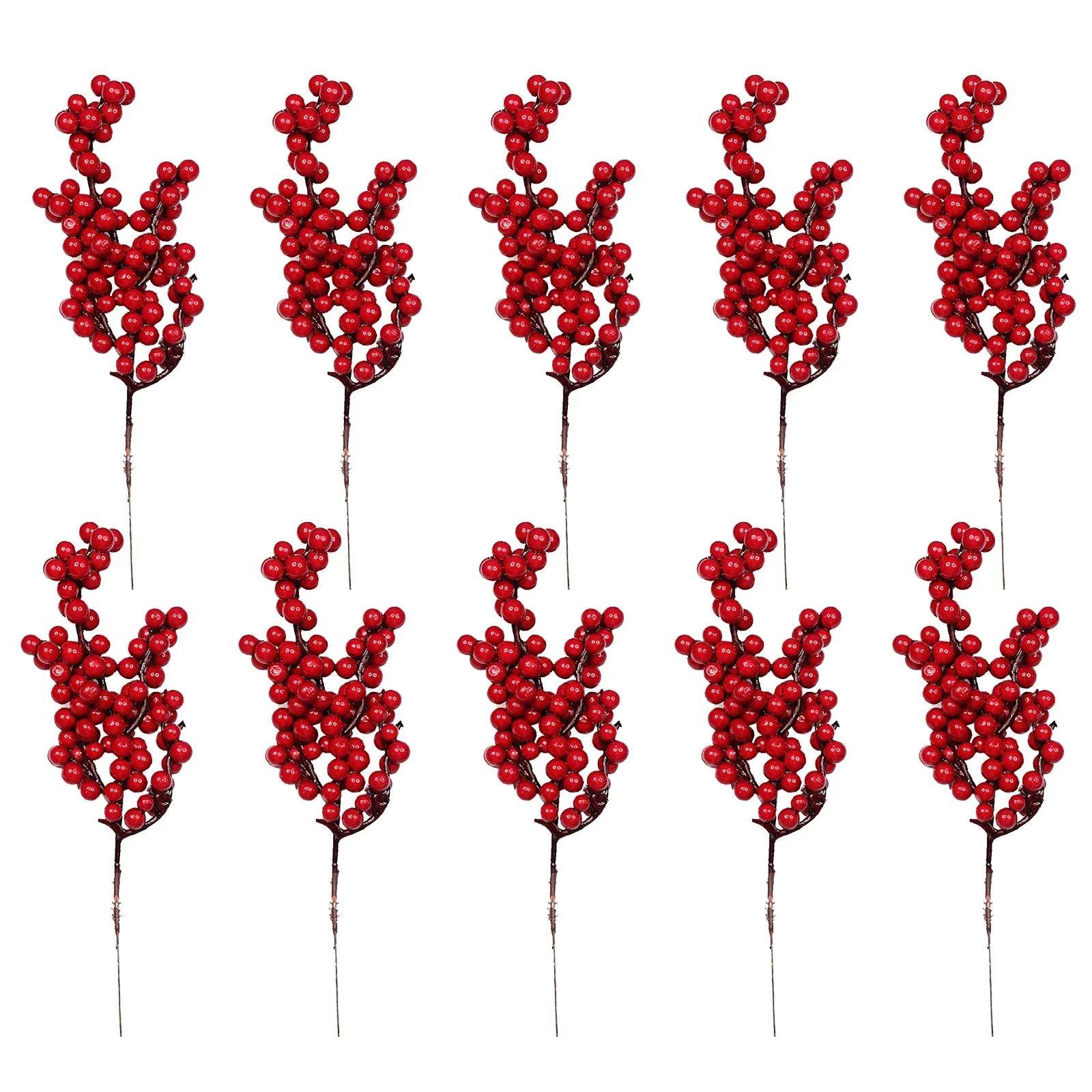 

10pcs Artificial Mini Christmas Berries Fruit Branch Simulation Home Decor Faux Flower Froth 22cm Cherry Bouquet DIY Accessories