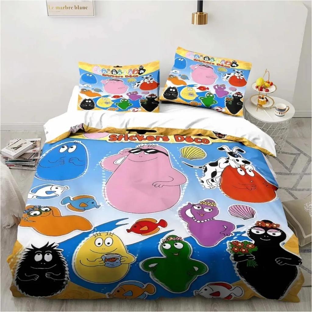 3D Cartoon Bedding Set B-Barbapapa Duvet Cover Set With Pillowcases Soft Skin-Friendly Single King Size For Kids Birthday Gift