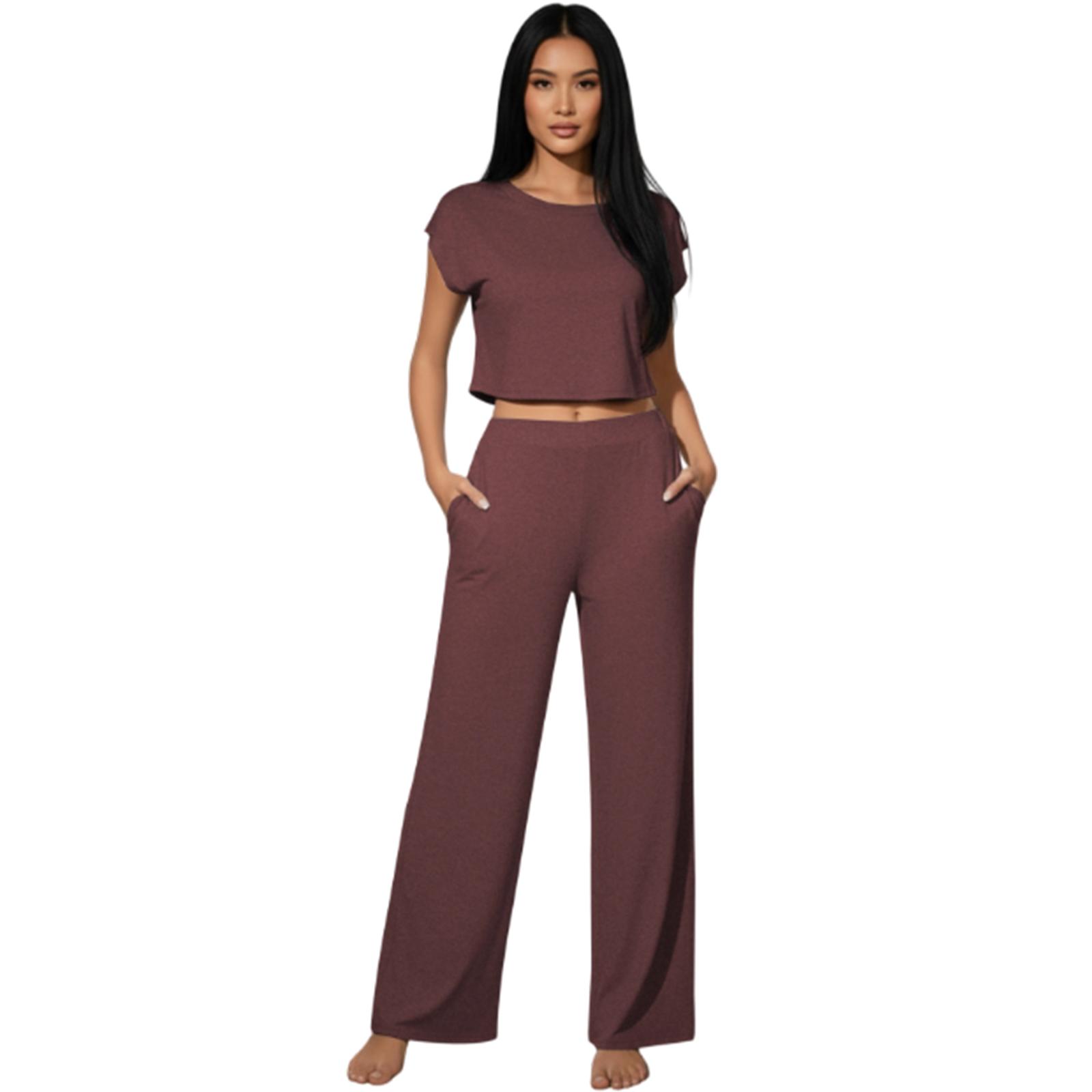 

Women s Fashionable Casual Two-Piece Short-Sleeve Sports Suit XL винний