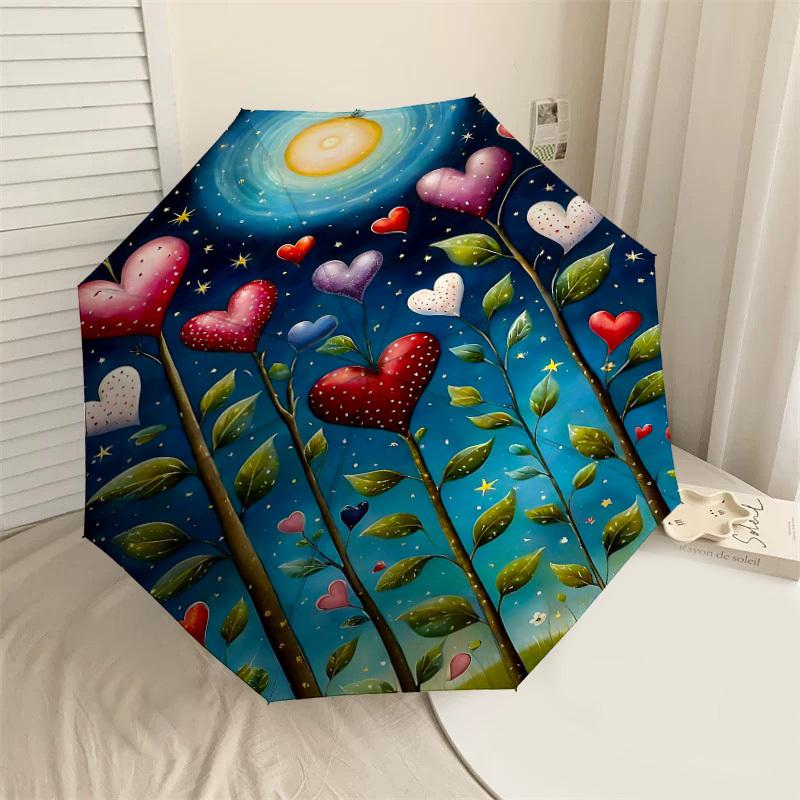 

1pc hearts moon Automatic Open/Close Umbrella Compact Folding Umbrella with 8-Rib Shaft for Women/Men, Portable Travel Umbrella,1177S