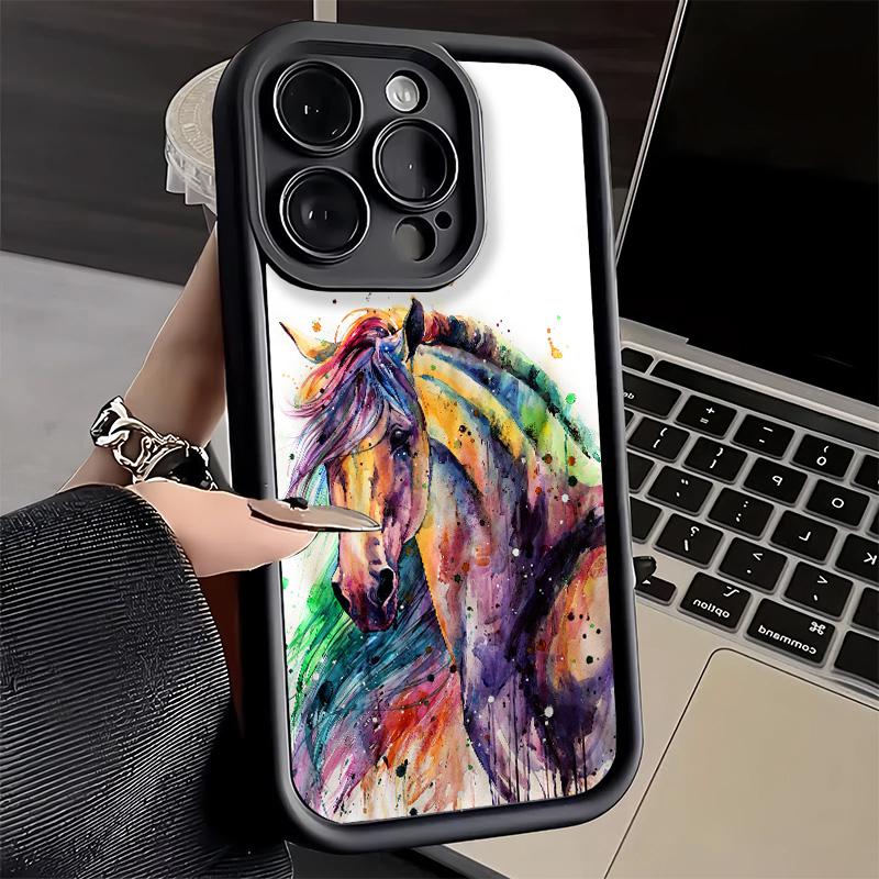 Phone Case for iPhone 17 Air 16E 15 16 Pro Max Oil Painting Horse Cover 14 Plus 13 12 Mini Soft Shell Silicone Fundas