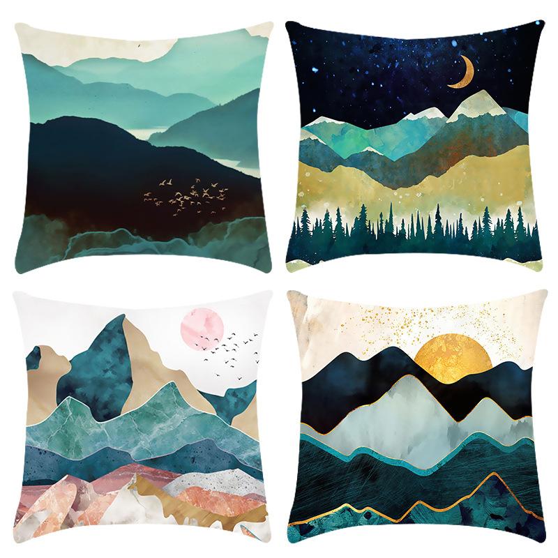 

New Light Luxury Series Green Water and Green Mountain Landscape Print Pillow Home Sofa Cushion Cover 45 * 45Cm pillowcase