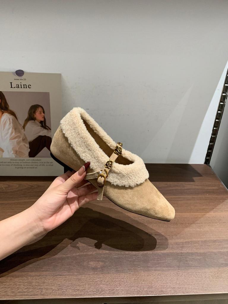 Small fragrant wind inner height increase velvet square head Mary Jane shoes thick-soled wool loafers