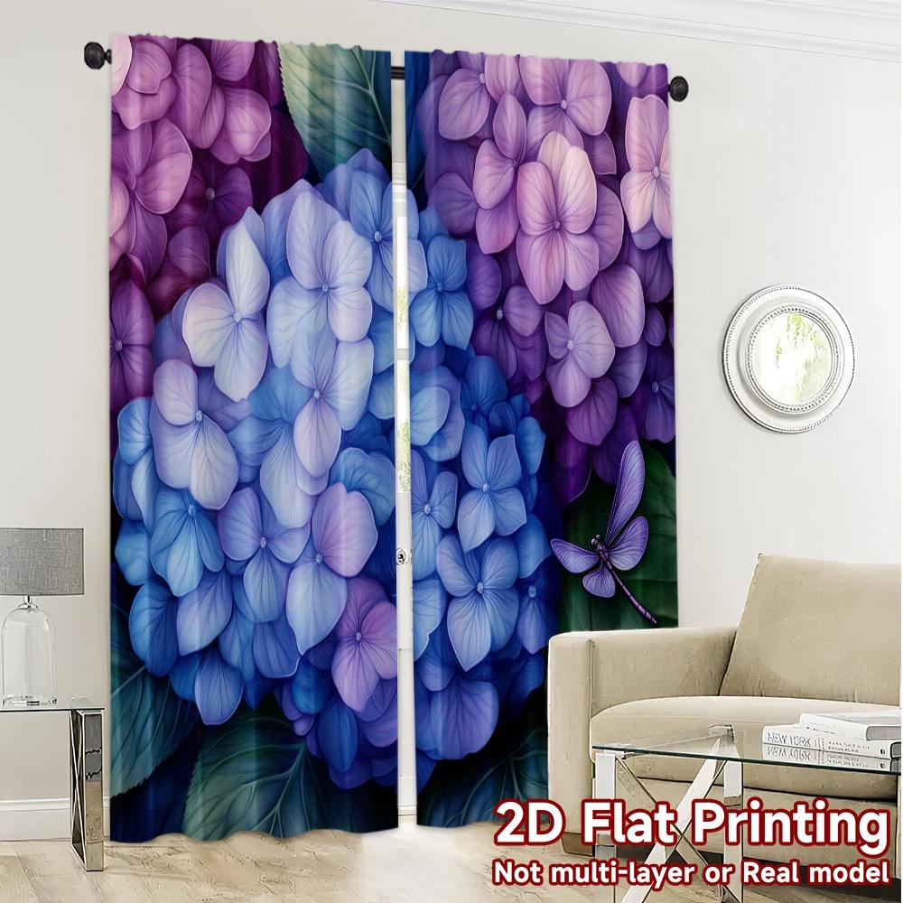 2pcs  Curtains Blue Purple Hydrangea Dragonfly (2) Popular Contemporary Curtains Versatile Polyester Curtains All Seasons Use for