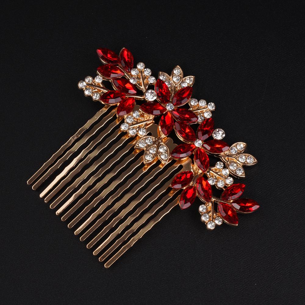 Women Bridal Wedding Silver Blue Rhinestones Flower Leaf Side Hair Comb Special Occasion Headpiece Hair Accessories for Women