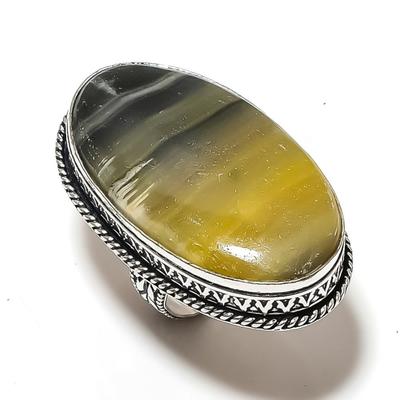 Natural Bumble Bee Jasper Gemstone 925 Sterling Silver Ring Size 7.5 L1b33