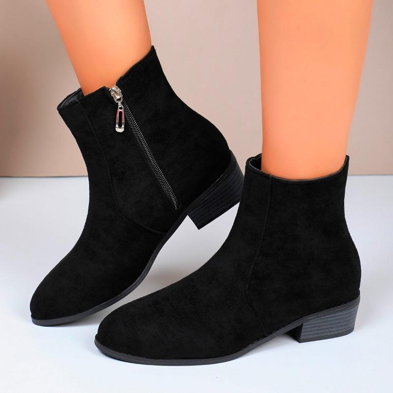 Women's Thick Heel Cotton Boots Winter New Round Head Suede Side Zipper Anti-slip Wear-resistant Short Boots