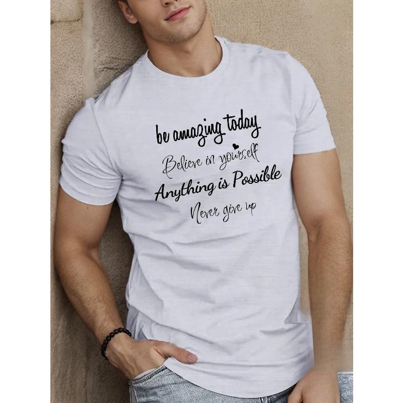 

Men s Inspirational T-Shirt - Casual Short Sleeve, Geometric Print, Round Neck - Machine Washable Summer Top S белый