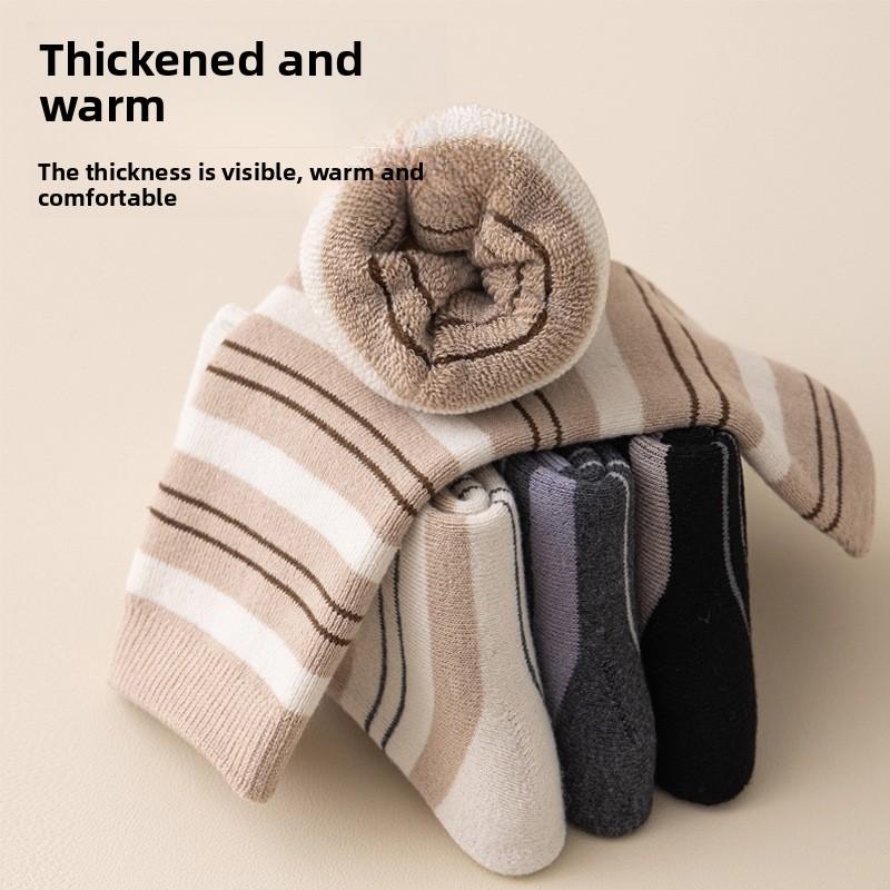 Female Autumn and Winter Plus Velvet and Thick Wool Ring Warm Lock Temperature Not Bloated Stripe High Bounce Floor Tube Socks