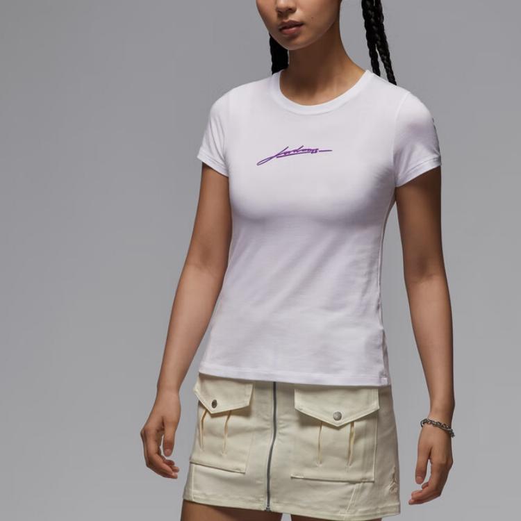 Jordan Gfxas W J Ss Slim Letter Round Neck Comfortable Short Sleeve Regular T-Shirt Women T-Shirts White IB7029-100