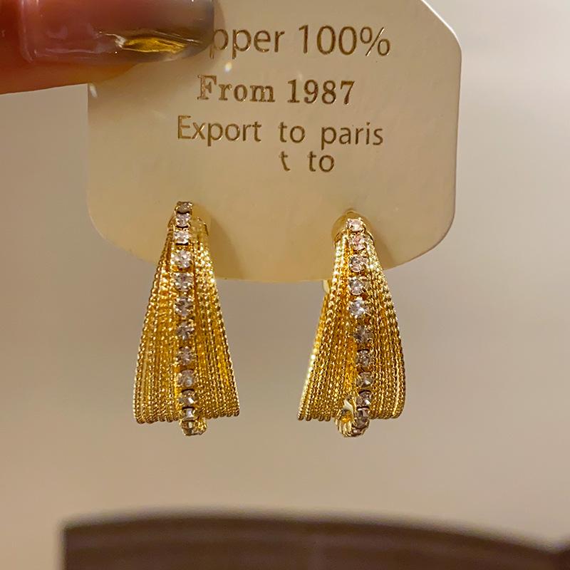 18K Gold Plated Geometric Zirconia Earrings - Lightweight, Retro, High-End Style Studs