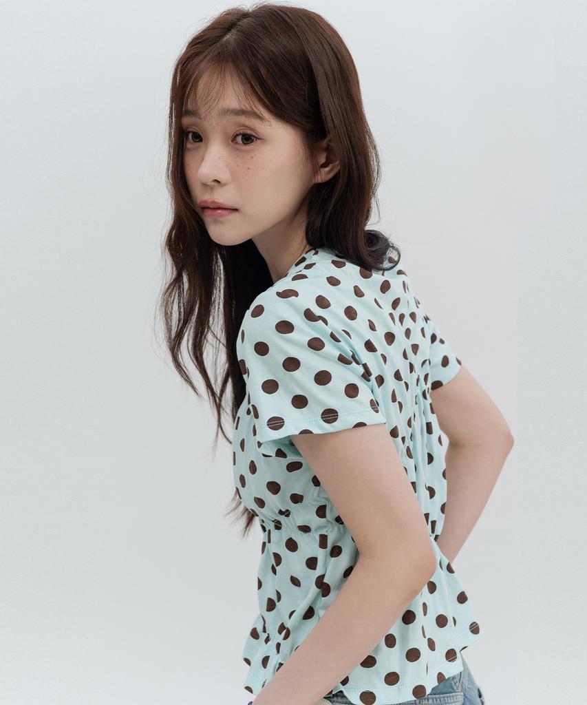 HIGH SCHOOL DISCO Dot Line Shirring Short Sleeve_Mint