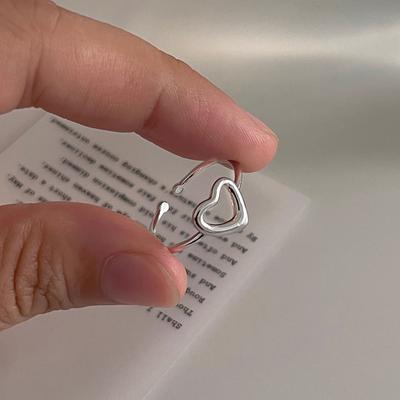 Love Hollow Ring Women's Simple Cold Wind Ins Heart-shaped Opening Adjustable Ring Korean Version