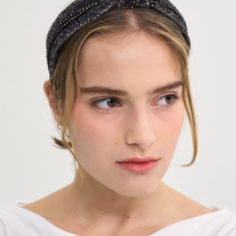 SORRY TOO MUCH LOVE Ribbon Bandana Gem Hairband_Black