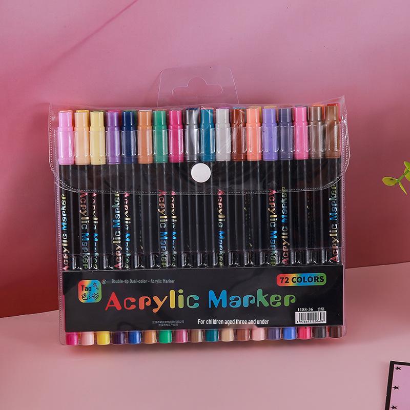 Dual-Tipped Two-Color Acrylic Marker Pens, Non-Smudging Watercolor Brush Pens for Students, Ideal for Coloring, Doodling, and Drawing.