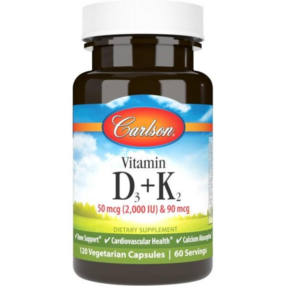 Carlson Vitamin D3 + K2 50 Micrograms (2000 U) Bone Health 120 Capsules 1 Tablet