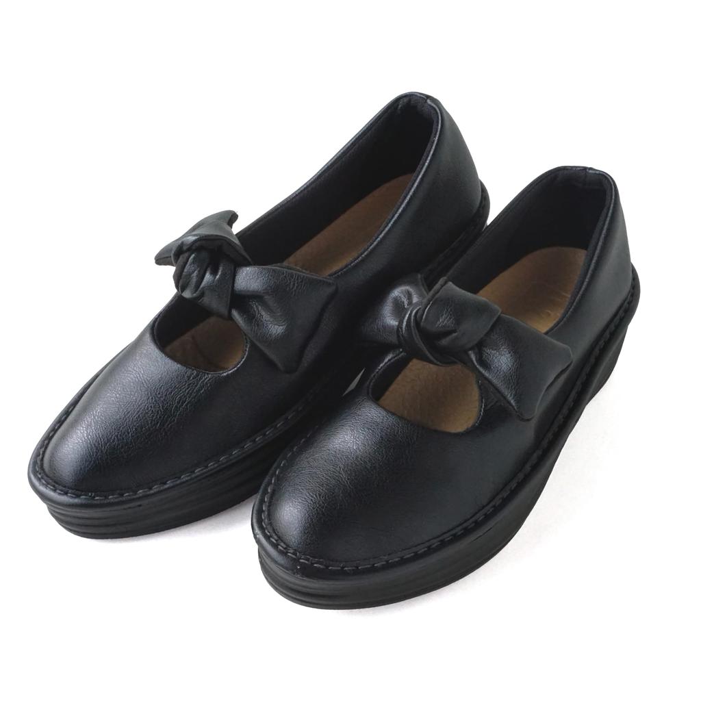 Belle & Sofa AMAND Flats with Ribbons, Comfortable, Slip-On, Vegan Leather, Made in Japan, Made in Japan (Black, Size 23.0 cm)