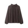 European and American women's clothing 1116 spring new scarf collar polka dot printing casual versatile chiffon shirt women