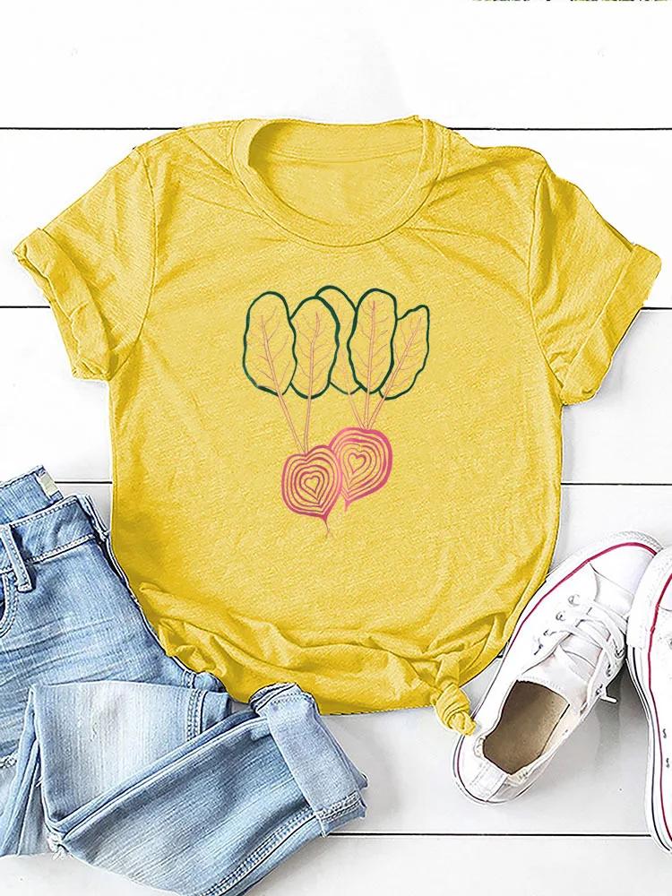 Double Radish Print Women T Shirt Short Sleeve O Neck Loose Women Tshirt Ladies Tee Shirt Tops Camisetas Mujer