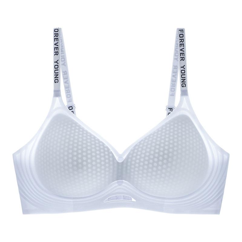 

Тонкое бесшовное нижнее белье из ледяного шелка, женский собирающий бюстгальтер, тонкие бретели с надписями, дышащий бюстгальтер, бюстгальтер пуш-ап M синий