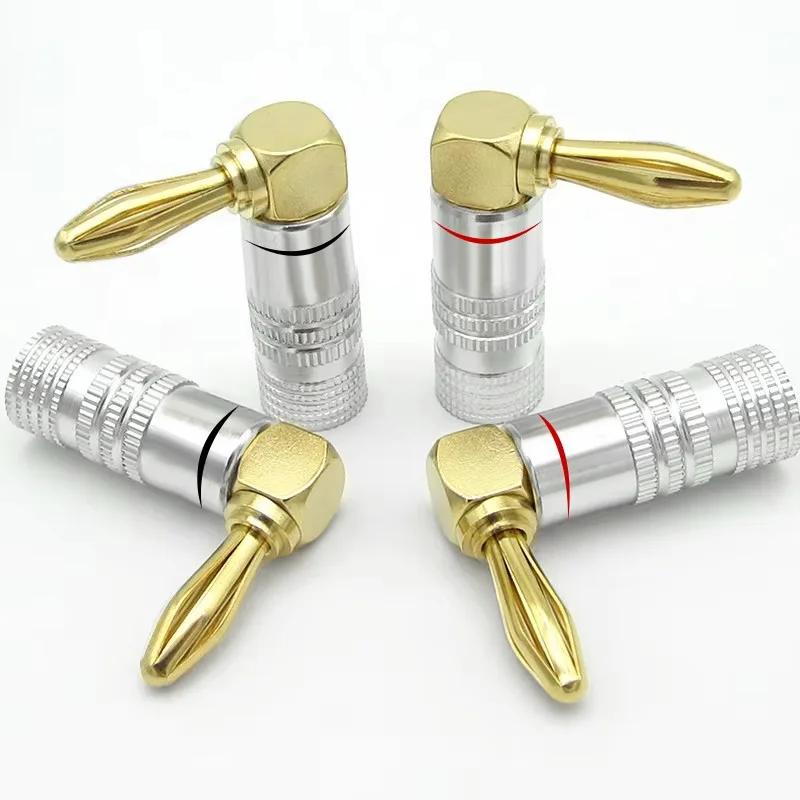 2PCS Banana Plug Audio Speaker Connector 90 Degree straight angle Plug Audio Jack Gold Plated Speaker Terminals Adapters