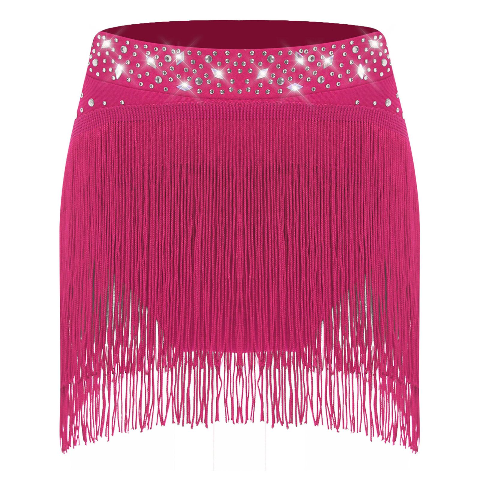 

Girls Sparkly Sequins Dance Bottom Elastic Waistband Integrated Safety Shorts Fringe Dance Bottoms 5-6 Years гарячі рожевого кольору