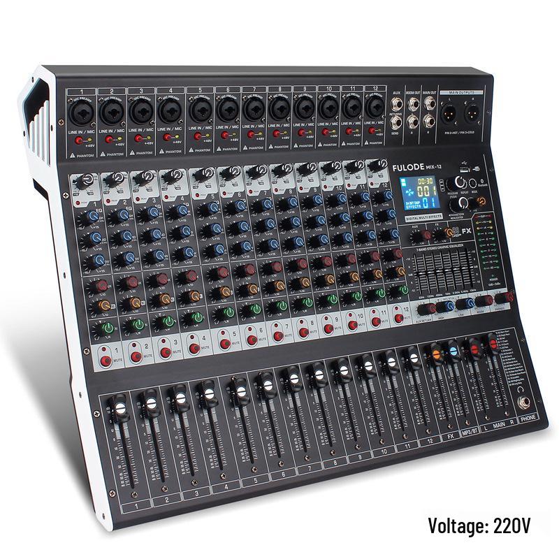 

12-Channel Professional Mixer with Bluetooth, USB, DJ Live Streaming, and 99 Reverb Effects.