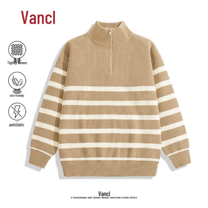 

VANCL Men s Striped Half-Zip Knit Sweater L
