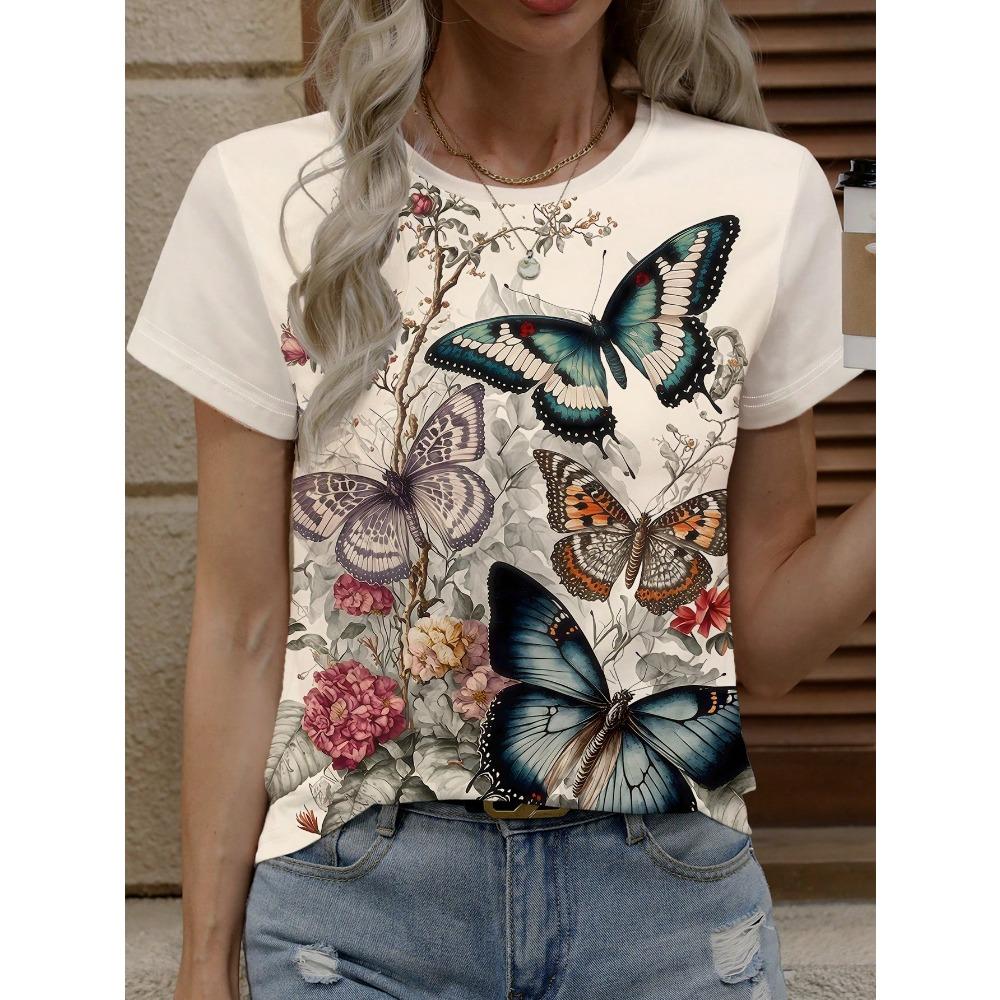 Women's Short Sleeve Round Neck T-Shirt, Summer Graphic Tees Women Tops