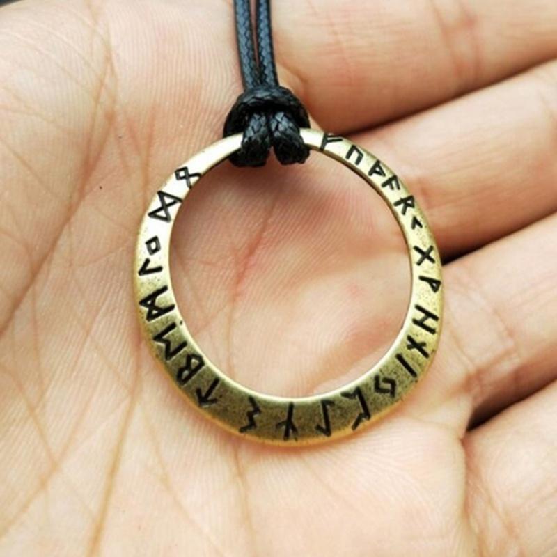 Vintage Norse Mythology Viking Odin Symbol Old Futhark Runes Viking Necklace Jewelry Lover Country Pendant