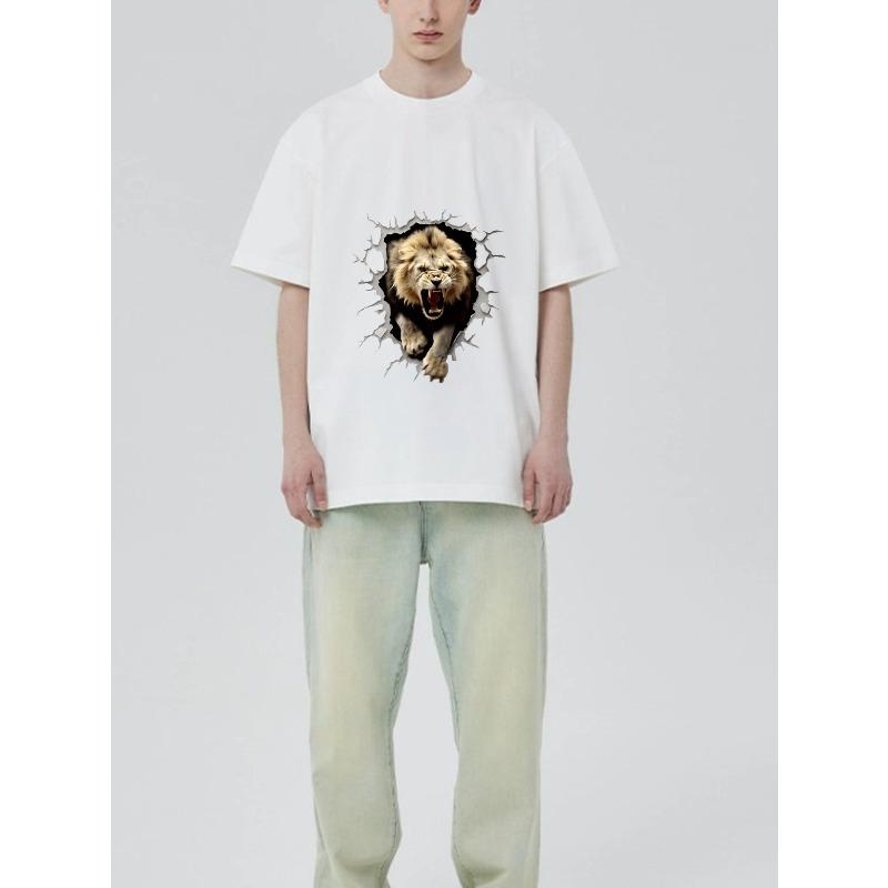 

Мужская черная футболка с графическим дизайном «Лев прорывается», повседневная одежда для повседневных нарядов XXXL белый