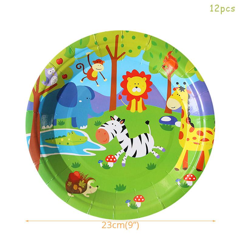 Safari Party Tableware Set Birthday Party Decoration Kids Plate Cups Hats Tablecloth Straw Animal Jungle Birthday Decor Supplies